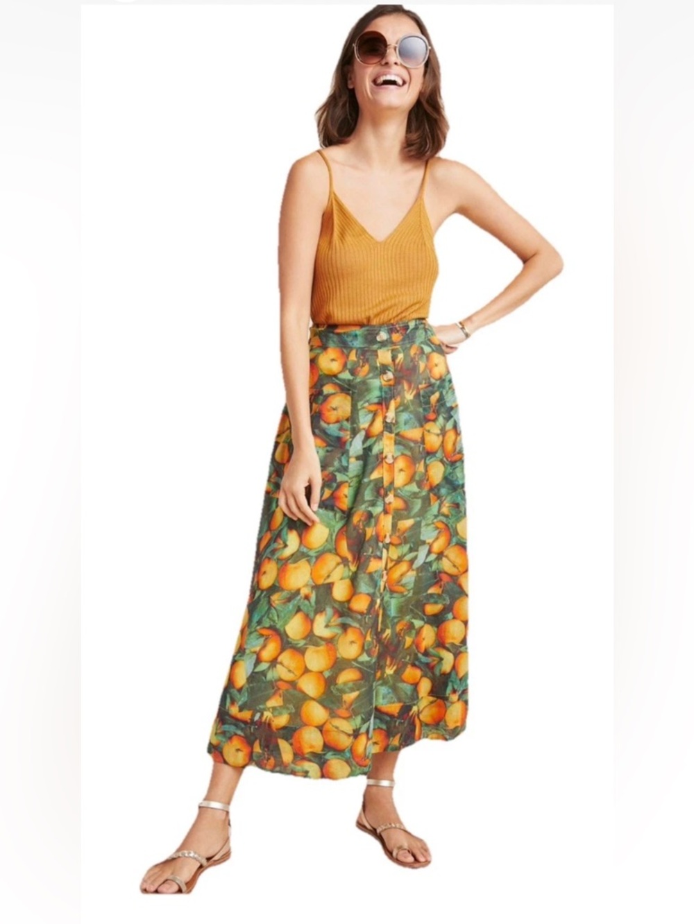 Anthropologie Maeve Summer Orchard Midi Skirt Colorful Playful Unique Sz 0P Cute